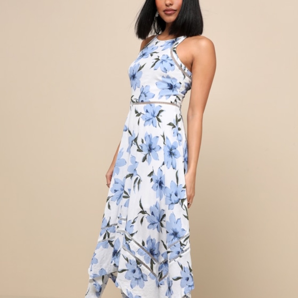Lulu's Blue and White Halter A-Line Dress for Weddings